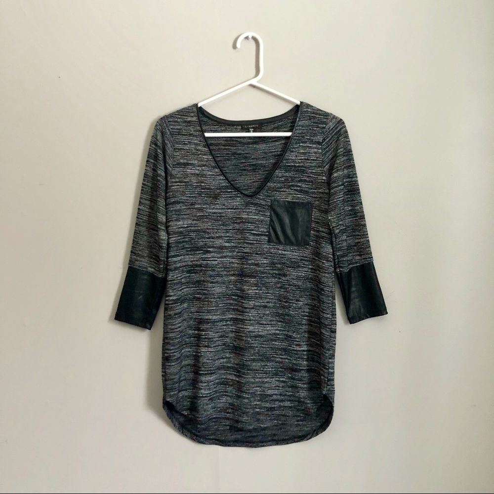 Dynamite Black and White Tunic with Faux Leather Details